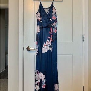 OUGES Blue Floral Maxi Dress